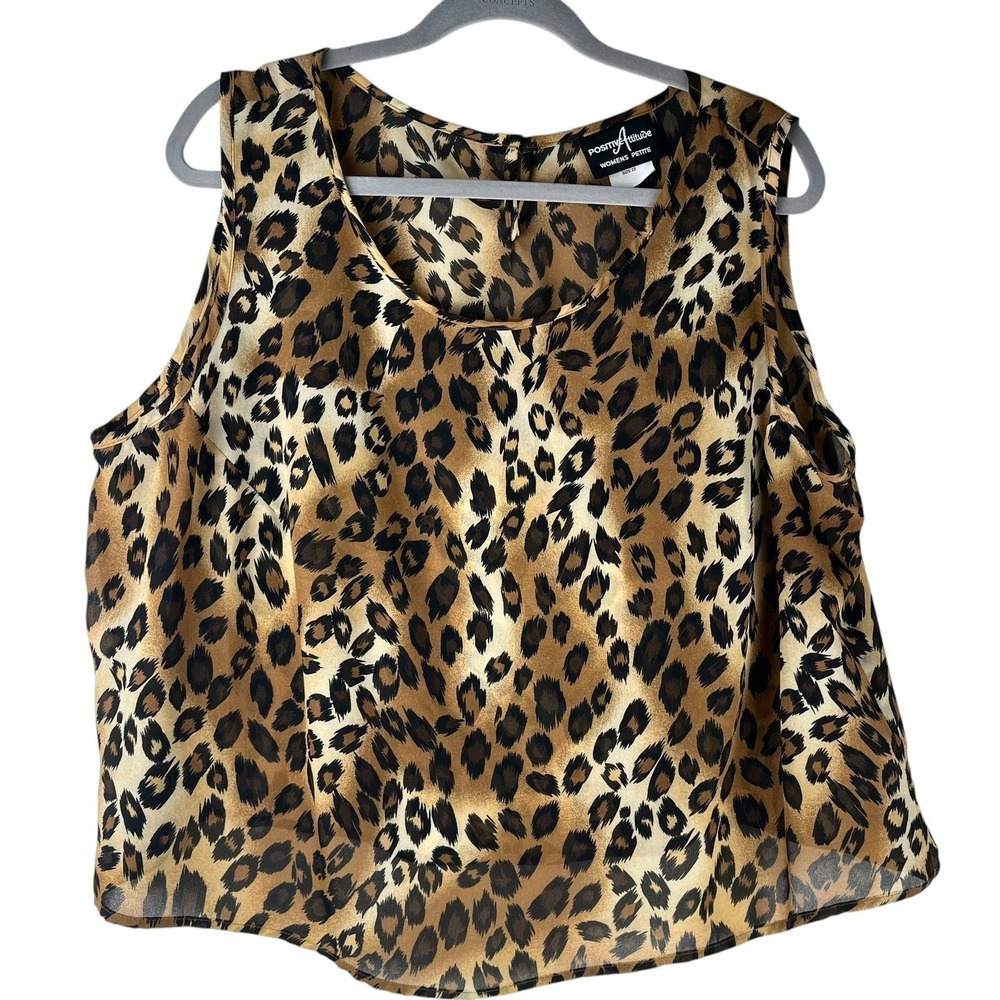 Positive Attitude Women's Leopard Print Blouse 22 Petite Sleeveless Sheer Top
